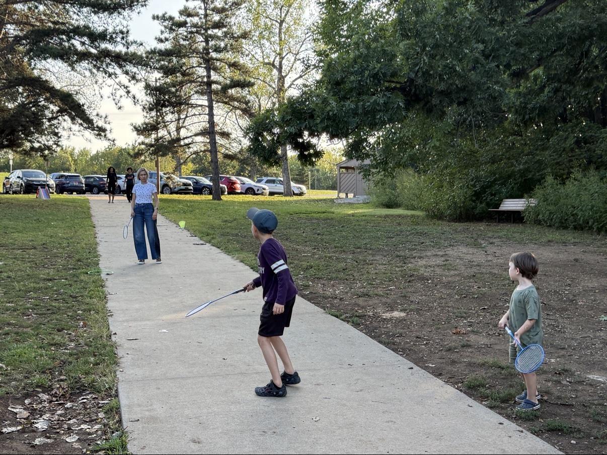 Kids playing badminton
